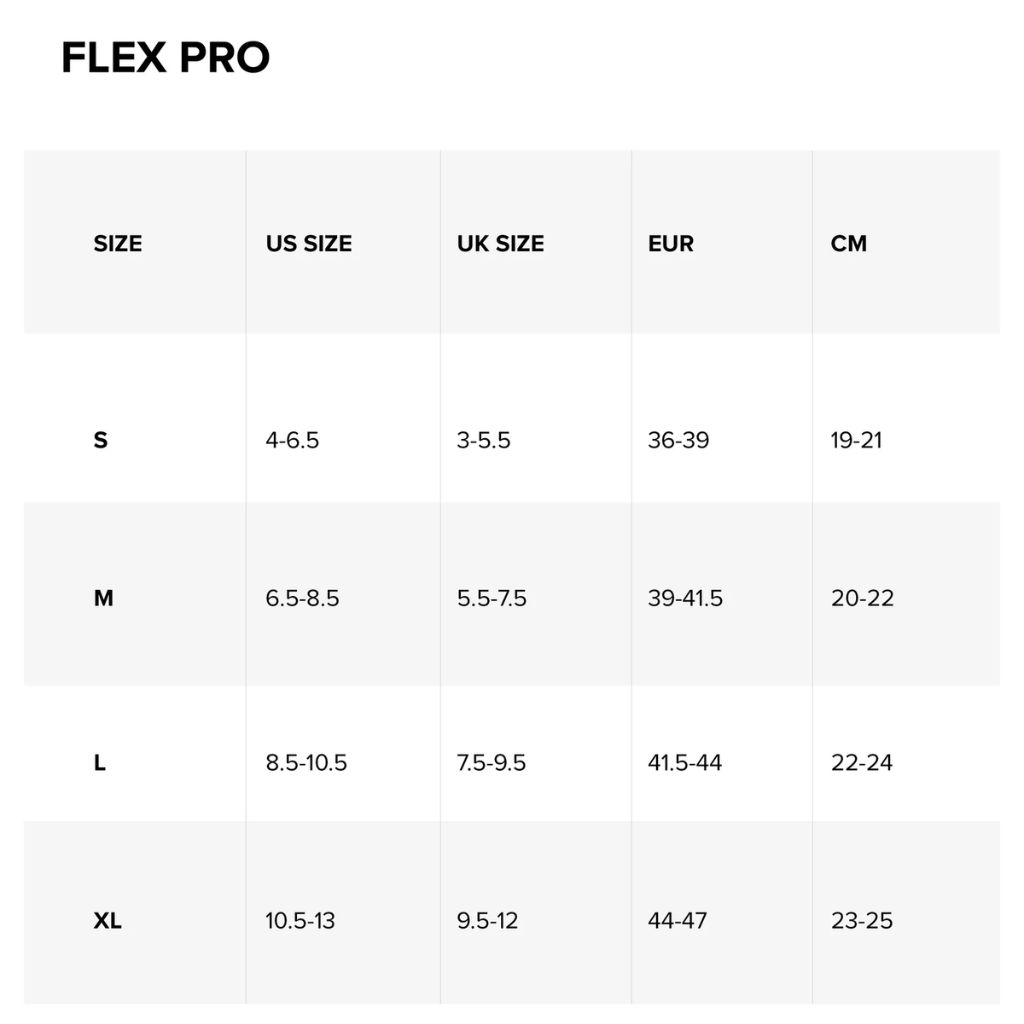 Tabela de tamanhos Pads North Flex Pro